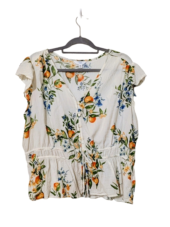 Time and Tru Tops - Cream Floral Blouse by Time and Tru